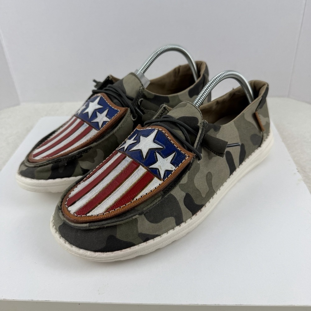 Hey Dudes‎ Wendy Camo Customized American Flag 4th OF JULY Shoes Women's 8 RARE